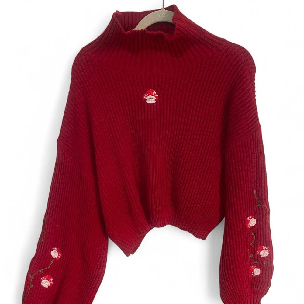 Red Embroidered Women's Sweater